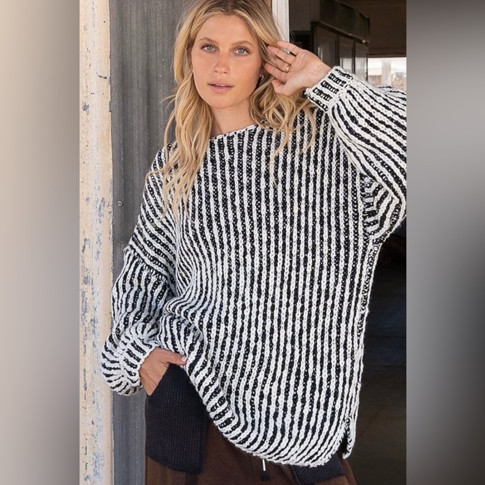 POL - NWT - Oversized, Open Back, Striped Sweater - Picture 2 of 4